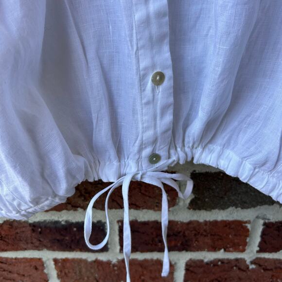 J. Jill White Button Down Lace Sleeve Linen Top Womens Size Large - Picture 6 of 7